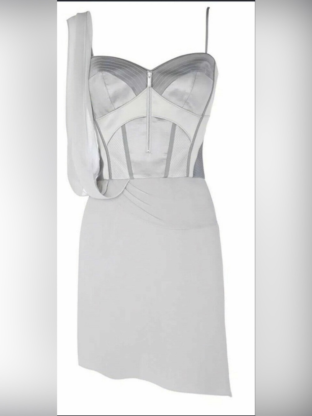 NWT Karen Millen Silk Corset Mini Dress Grey Mesh Panel Sweetheart Dress US 4